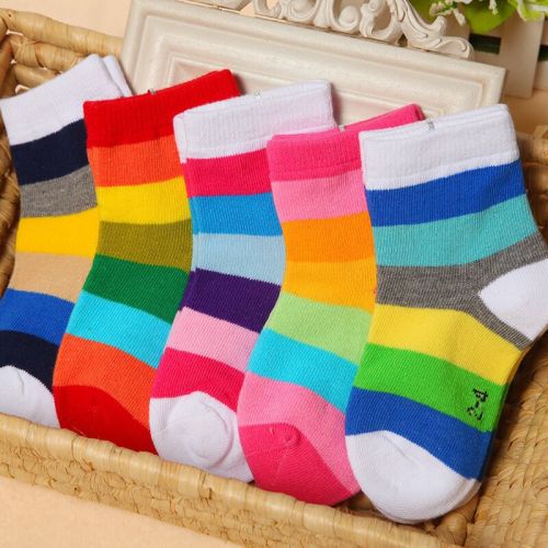 Children‘s Rainbow Striped Cartoon Socks Cotton Rainbow Striped Babies‘ Socks