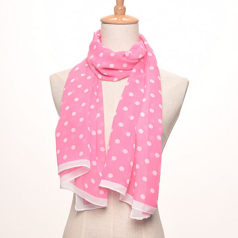 春夏女士新款纯色波点雪纺长巾防晒遮阳披肩丝巾