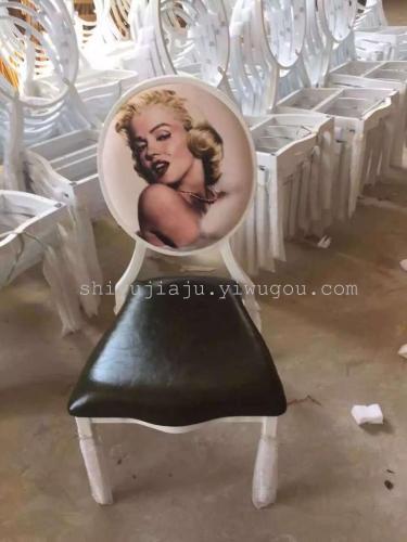 Zhejiang Hangzhou Hotel Dining Table and Chair Direct Sales Restaurant Compartment Imitation Wooden Chair European-Style Metal round Back Imitation Wooden Chair