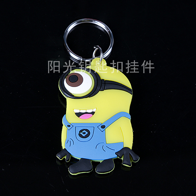 现货热销PVC软胶钥匙圈现货双面小黄人公仔minions钥匙扣挂件批发