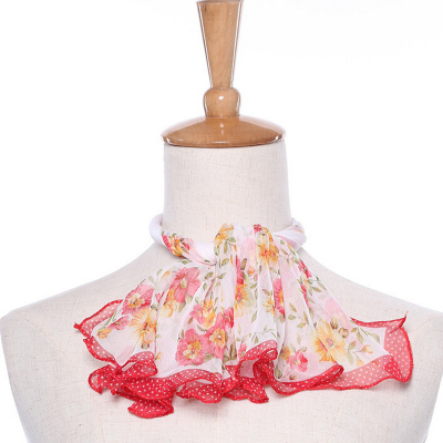 23.6”Women Square Scarf Floral Printed Ruffle Neck Wrap Scarves Head Scarf Kerchief Neckerchief Bandana for Women