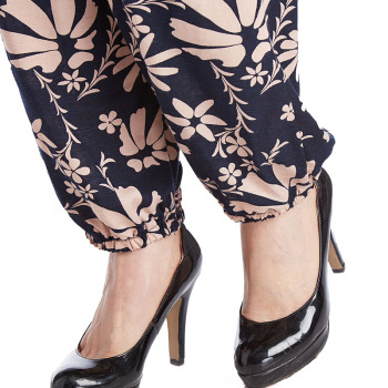 中老年女夏季裤子薄款人造棉女裤棉绸花色裤子