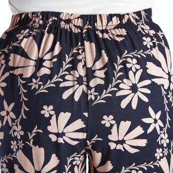 中老年女夏季裤子薄款人造棉女裤棉绸花色裤子