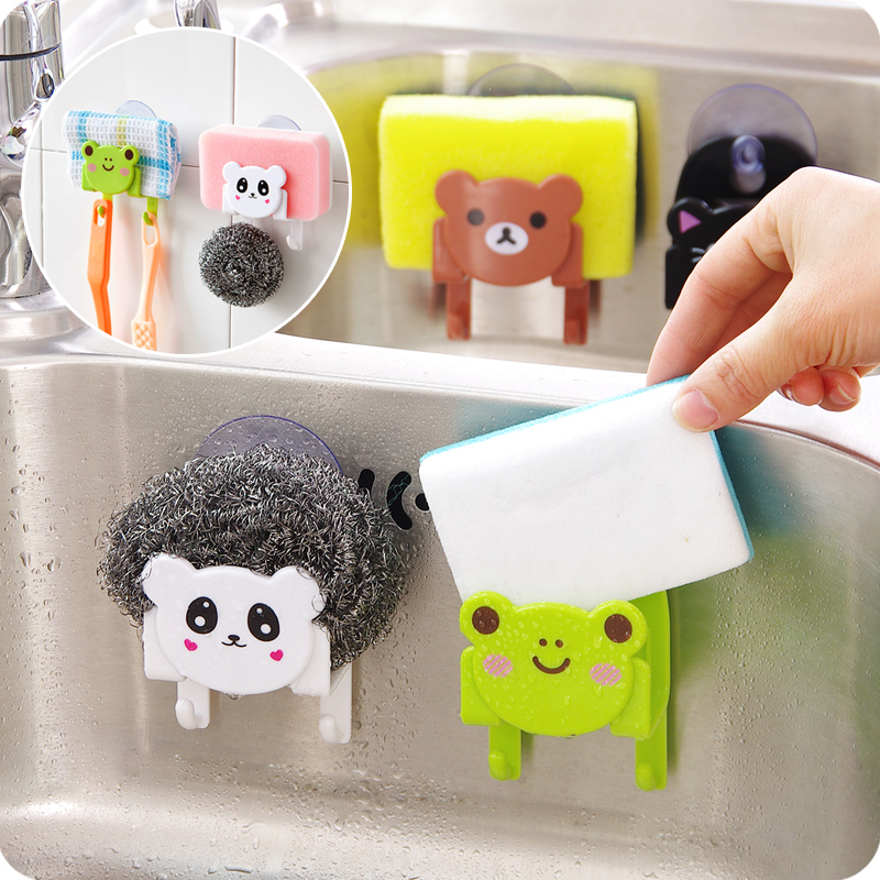 卡通厨房吸壁式清洁海绵沥水架吸盘水槽置物架杂物架