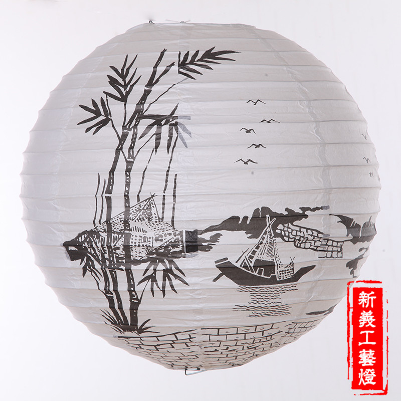 中式古典复古山水画艺术吊灯笼装饰灯