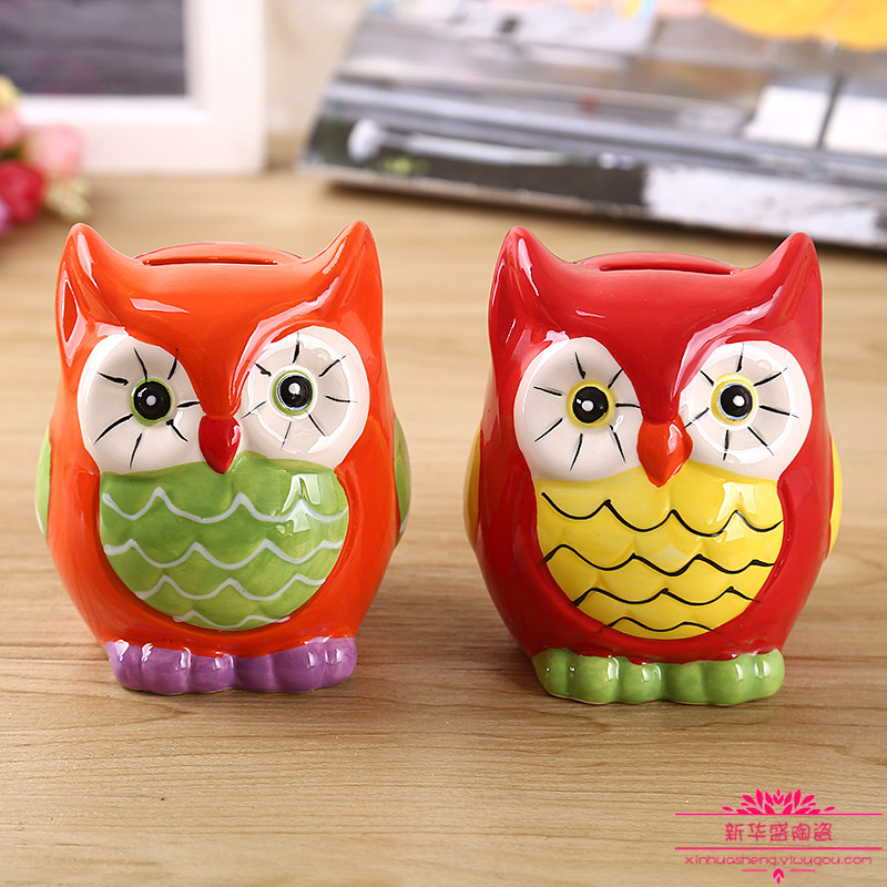 陶瓷猫头鹰储蓄罐手工创意存钱罐家居开业送礼