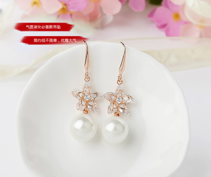 2016韩版时尚饰品纯铜镶钻珍珠防过敏女式耳