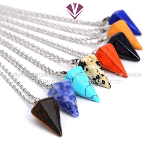 natural stone jewelry， amethyst， blue gold， agate， gold sand， blue sand， protein hexagonal cone pendant accessories