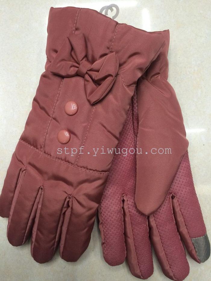 女士休闲手套 双扣 大蝶 超柔里 高级暗纹面料