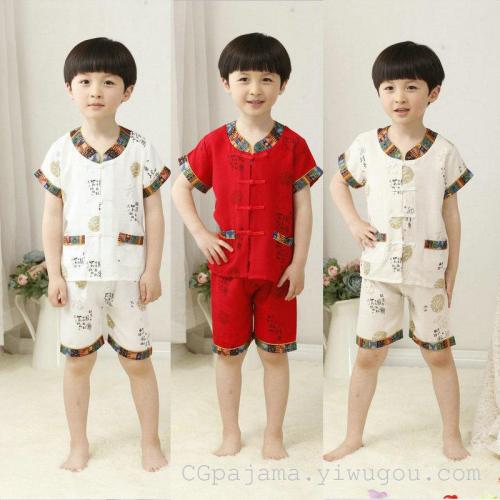 2016 Summer Boys Tang Suit Children Ethnic Style Chinese Cotton Linen Short Sleeve Suit Children