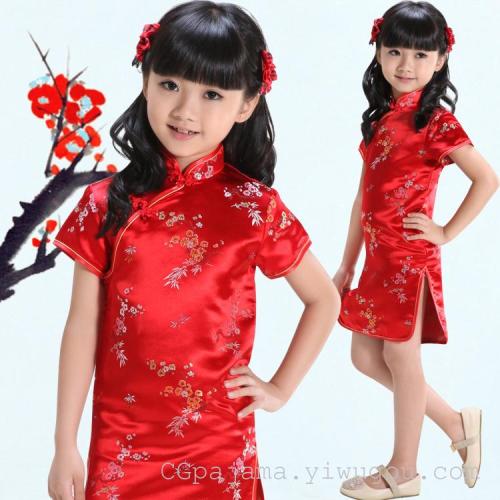 Summer Girls‘ Tang Costumes Cheongsam Children‘s Dress Ethnic Princess Dress Chinese Style Cheongsam