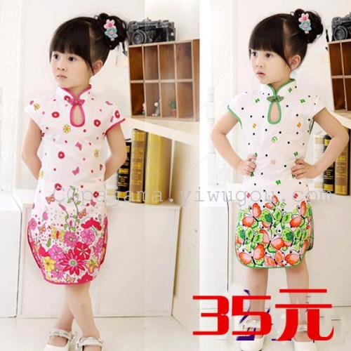 summer children‘s cheongsam girls tang suit dress ethnic costume