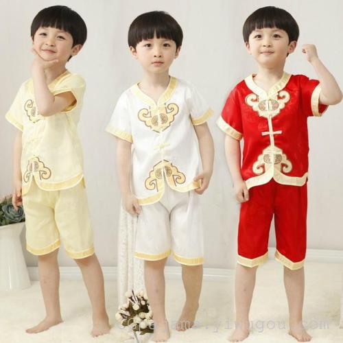 chinese summer new children‘s dress baby tang suit short sleeve cotton silk children‘s clothing