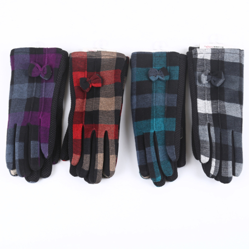 snow tiger brand rabbit fur plaid bow without falling down women‘s touchscreen gloves wholesale