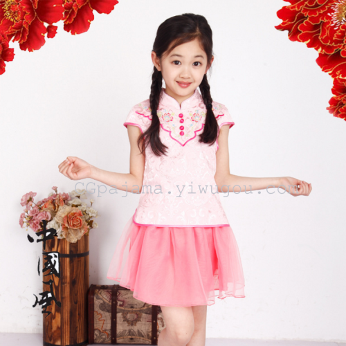 Summer Children‘s Tang Costume Girls‘ Princess Dress Big Children‘s Guzheng Performance Costume Cotton Suit