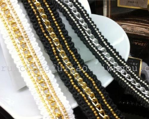 1.8cm chanel style chain lace metal gold silk bright thread chain wool lace diy clothing