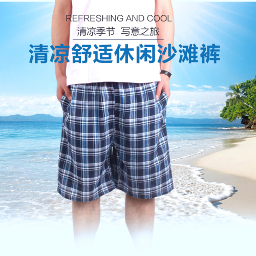 summer new men‘s cotton linen loose plus size home casual plaid beach pants