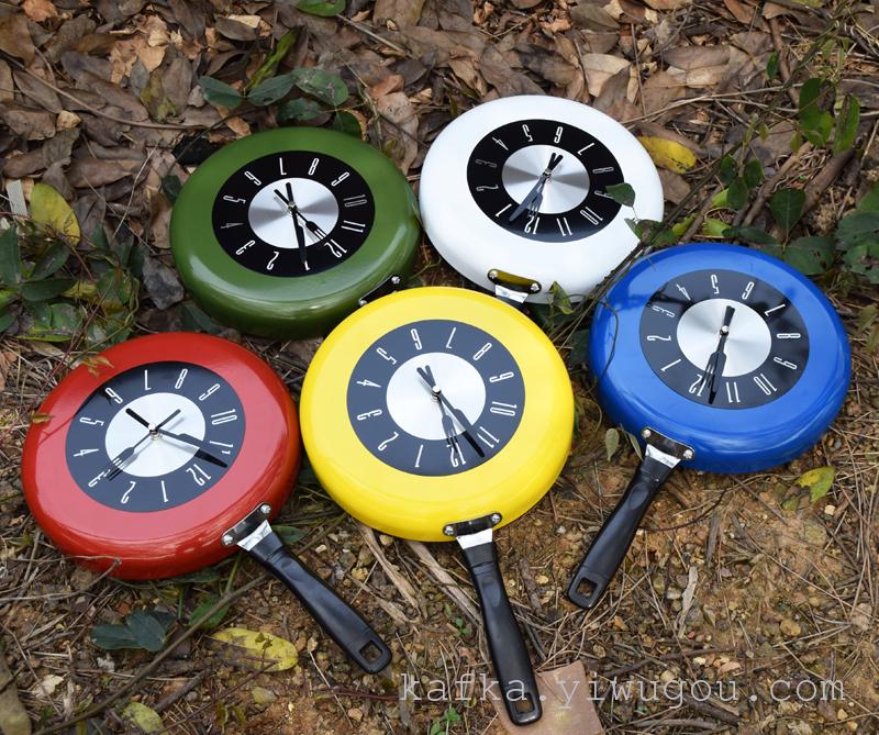 大号平底锅时钟 创意煎蛋时乐锅钟 大号挂钟