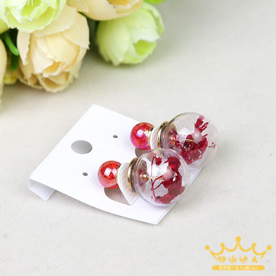 Korean glass ball pearl earrings earrings hay floral temperament