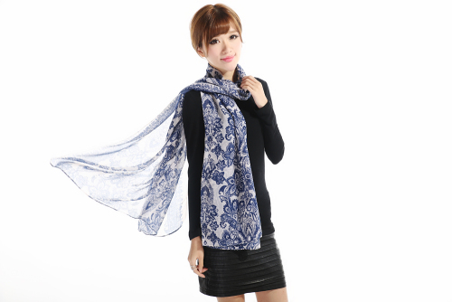 korean shawl korean shawl large blue and white porcelain dual-use oversized scarf