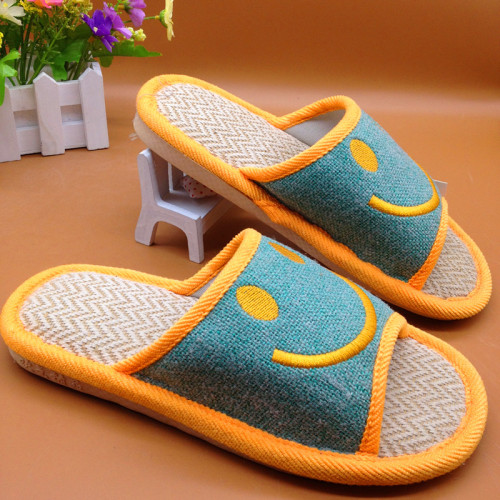 New Linen Slippers Smiley Face Korean Style Couple Tee Home Slippers