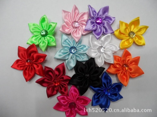 satin hexagonal flower， handmade flowers， bow