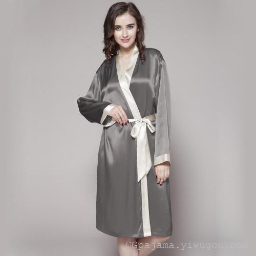 western european and american silk texture mid-length nightgown women‘s sexy princess nightgown bathrobe