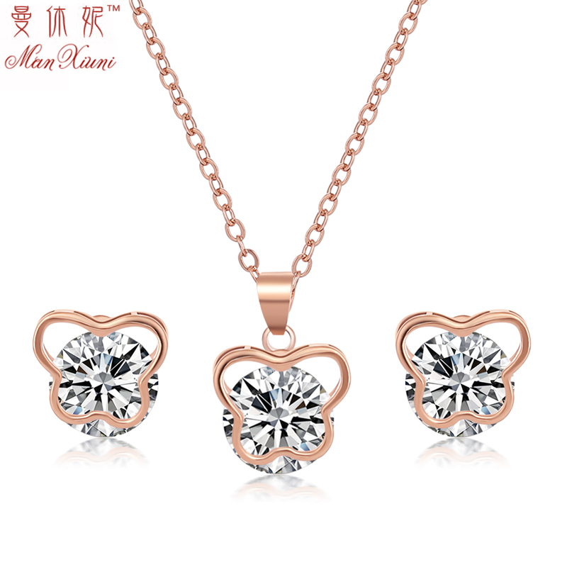 925银气质耳钉女 韩国版简约甜美时尚水钻三件套厂家直销批发混批