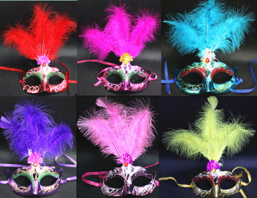 Wholesale Manufacturers Masquerade Party Ball three Feathers Plastic Mask Party Feather Painted Mask