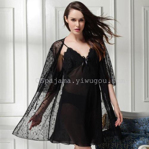 Sexy Pajamas Women‘s Nightgown Summer Seduction Lace Nightdress Two-Piece Home Wear