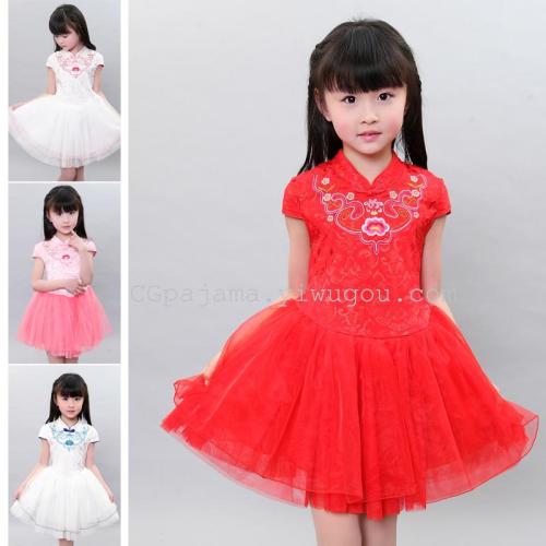 Summer Children‘s Cheongsam Girls‘ Puffy Yarn Princess Dress Costume gauze Dress
