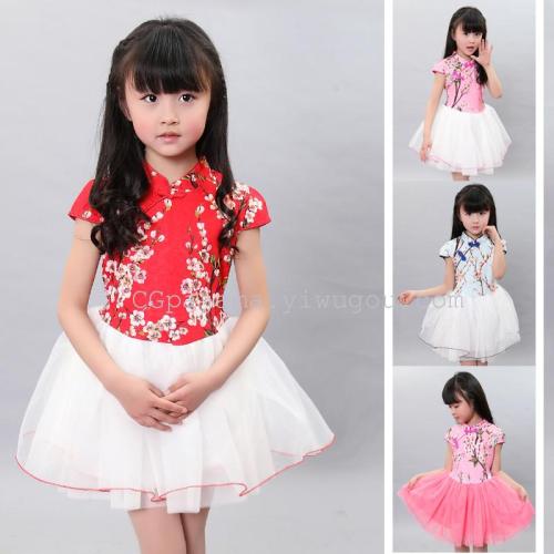 girls 2016 summer children‘s cheongsam pettiskirt princess dress ethnic style costume