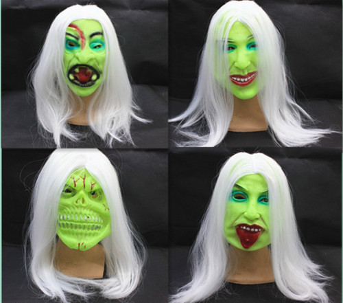 factory direct sales halloween ghost festival luminous white hair ghost face horror female ghost scary mask style mixed