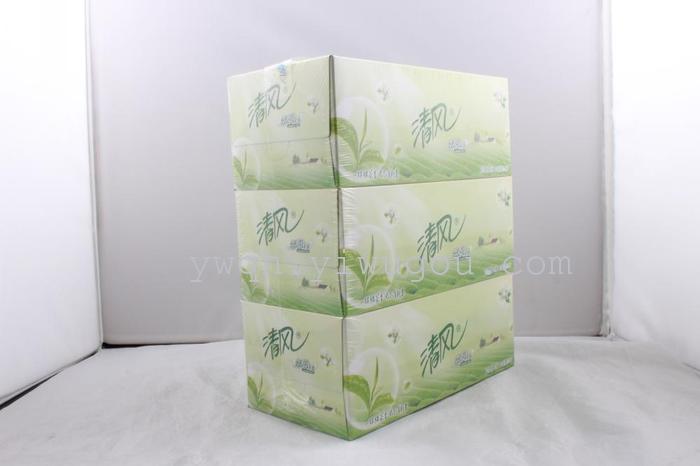 清风餐巾纸 面巾纸 抽纸 盒装面纸 绿茶茉香 12