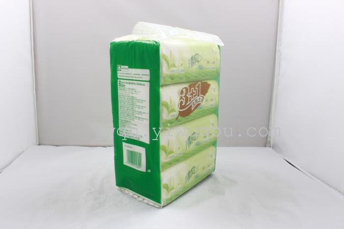 清风抽纸2层150抽面巾纸3+1包绿茶茉香型纸巾