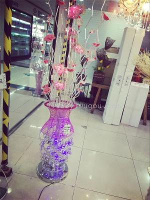Manufacturers selling simple vase aluminum wire light pink flower color change lamp ceramic flower decorative lamp