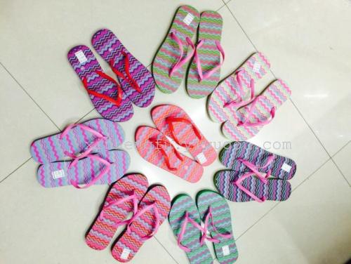 Factory Direct Sales Spot Women‘s Printed Flip-Flops Beach Slippers Home Slippers