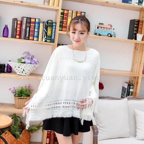 Shawl Factory Direct Sales European and American New Wool Shawl Fashion Ladies Tassel Pullover Batwing-Sleeve