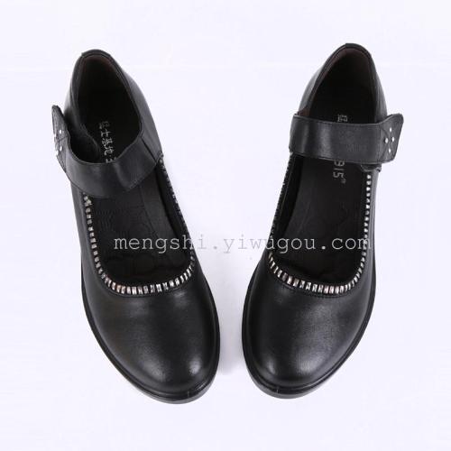 Women‘s Fashion Velcro Fastener Stick-on Crystals Genuine Leather Shoes