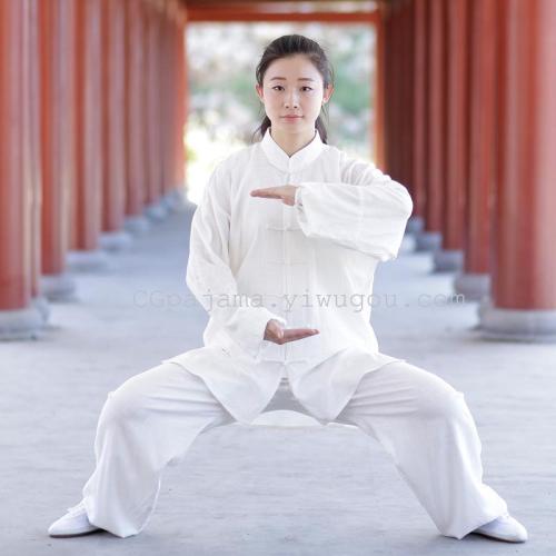 Spring and Summer Cotton and Linen Breathable Linen Bamboo Long-Sleeved Exercise Clothes Men‘s and Women‘s Martial Arts Clothes