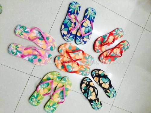 factory direct sales spot stock processing women‘s printed flip-flops beach slippers one-word slippers