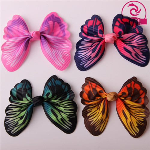 New Hot Transfer Printing Ribbed Band Butterfly Children‘s Hair Accessories Bowknot
