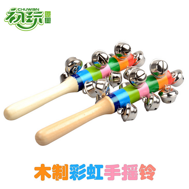 木制卡通宝宝摇铃 彩虹圆手铃婴幼儿童音乐玩具地摊热卖早教玩具
