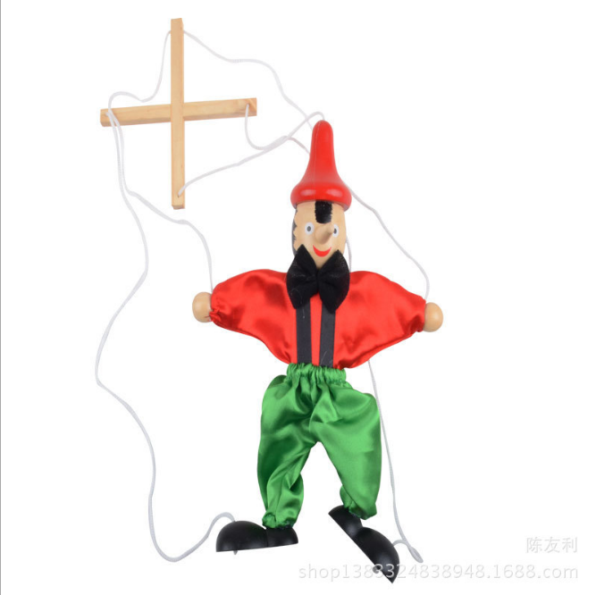 木制提线长鼻子小丑 儿童益智拉线人玩具 拉线木偶人 热卖玩具