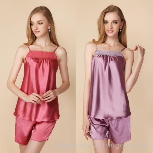 spring and summer suspenders pajamas silk women‘s lace sexy home wear shorts set