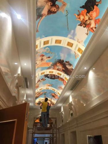 hd micro-spray real oil painting customization | hotel engineering ceiling angel painting