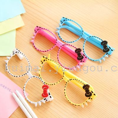 Korean Stationery Cute Creative Bow Glasses Pen Wholesale Hello Kitty Ballpoint Pen Wholesale Two Pens