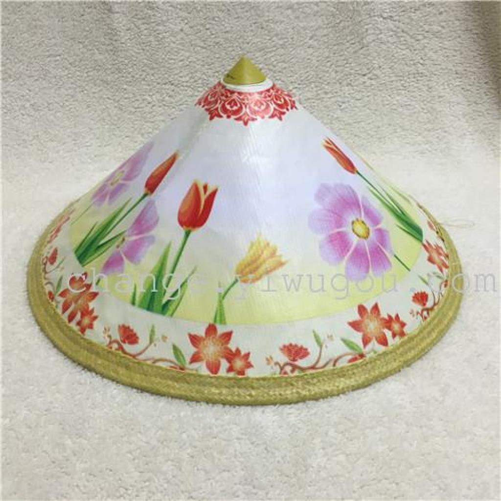 竹帽 雨布彩绘 仿菠萝斗笠 防紫外线叶子帽