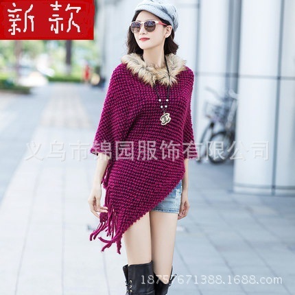 Shawl Autumn and Winter New Fur Collar Batwing Sleeve Cape and Shawl Korean Style Loose Wool Tassel Women‘s Coat