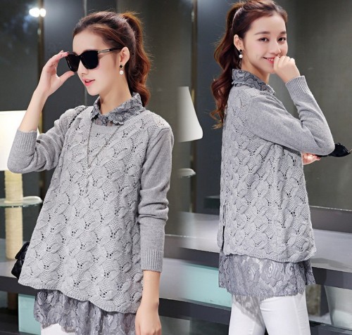 Korean Purchasing New Large Size Knitted Sweater Loose Lace Two-Piece Bottoming Shirt for Women